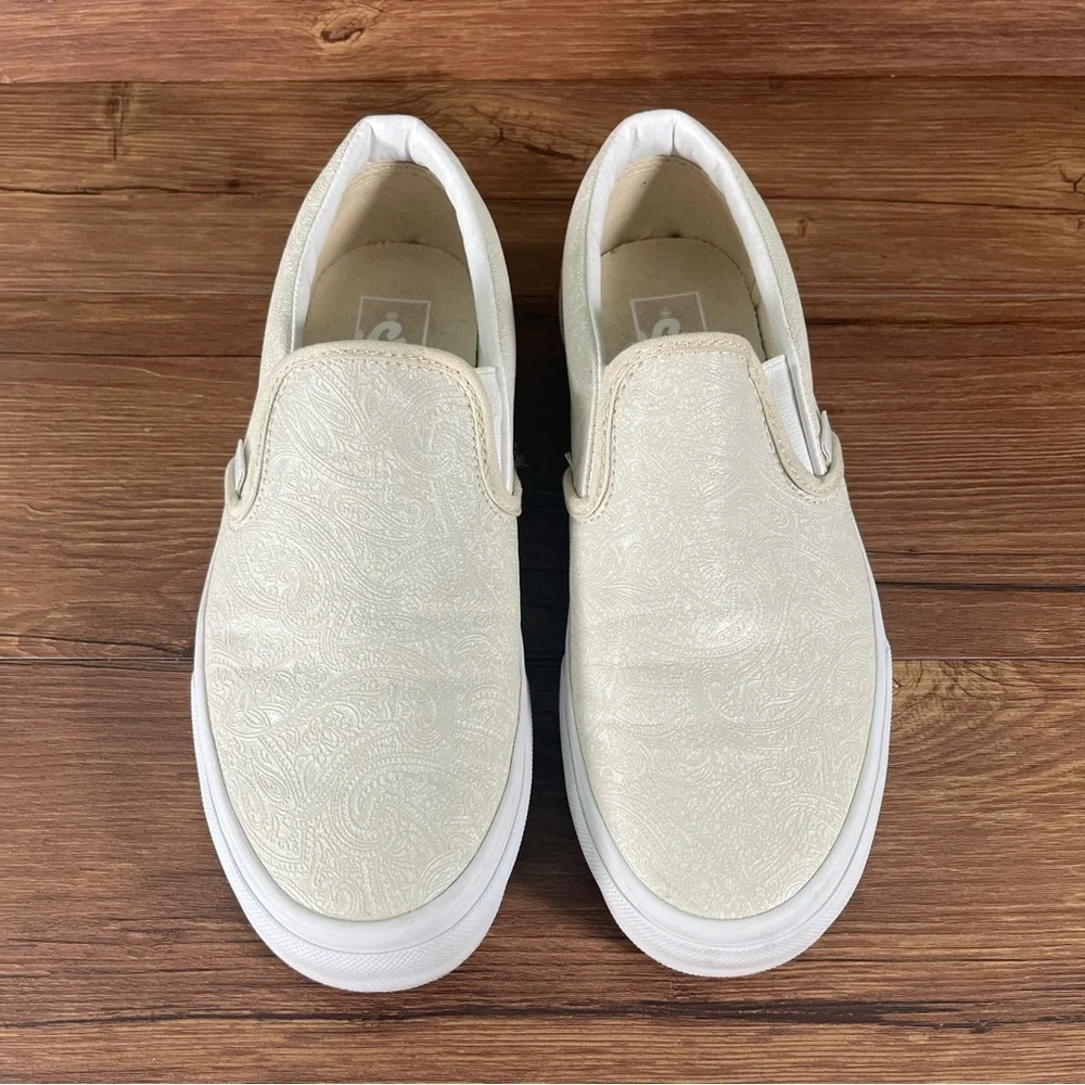 VANS Paisley Tan Leather Slip-On Shoes Sneakers Women’s Size 8.5 - Picture 9 of 11